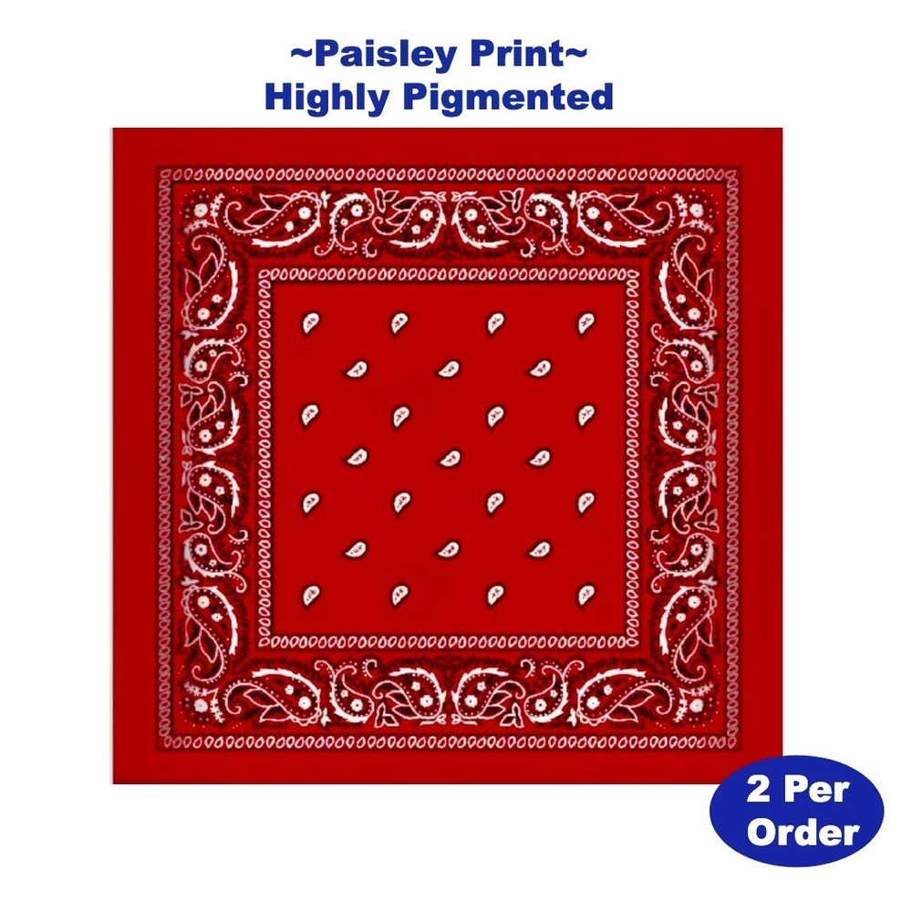 Paisley Bandana Scarf Head Wrap Face Covering 22" Highly Pigmented 2PK Red